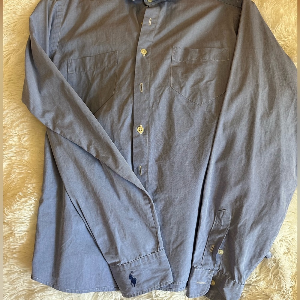 Ralph Lauren button up long sleeve blue shirt size 8  logo on cuff 100% Cotton